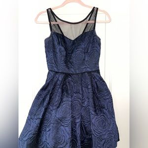 Trixxi Juniors Blue Illusion Rose Textured Fit and Flare Homecoming Dress Size 3